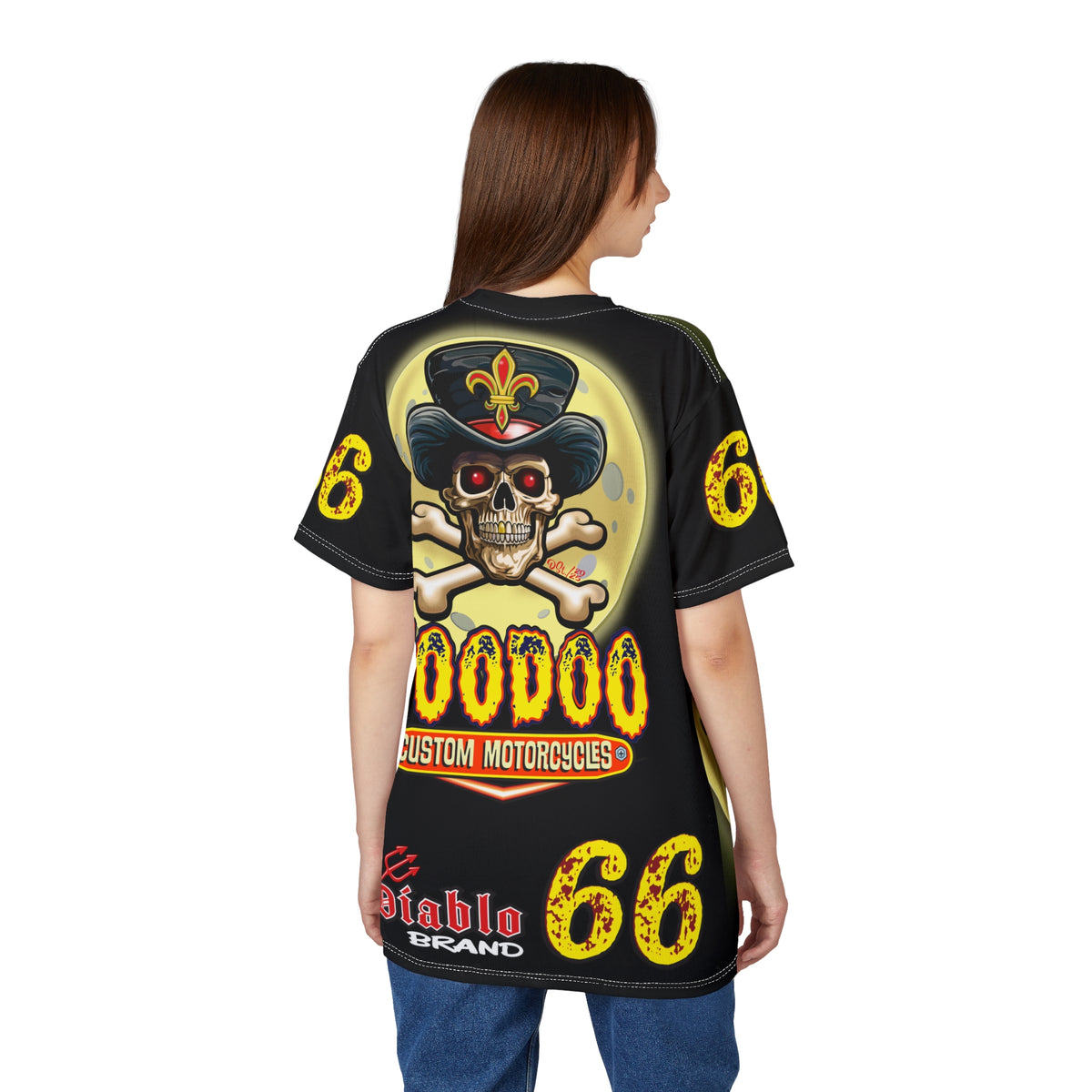 Voodoo Custom Motorcycles Black Magic XL HiViz Graphics Tee, Edgy Graphic Biker Shirt