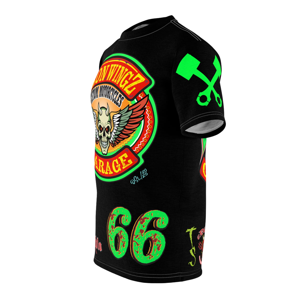 Iron Wingz Custom Motorcycles Super Tee - Badazz Harley Riding HiViz Tee