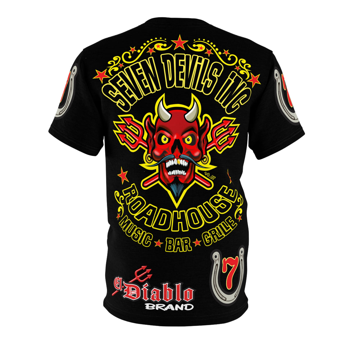 Seven Devils Road House (BLACK STAR LIMITED EDITION) Custom Super Riding Tee - Retro Devil Style Graphic Style