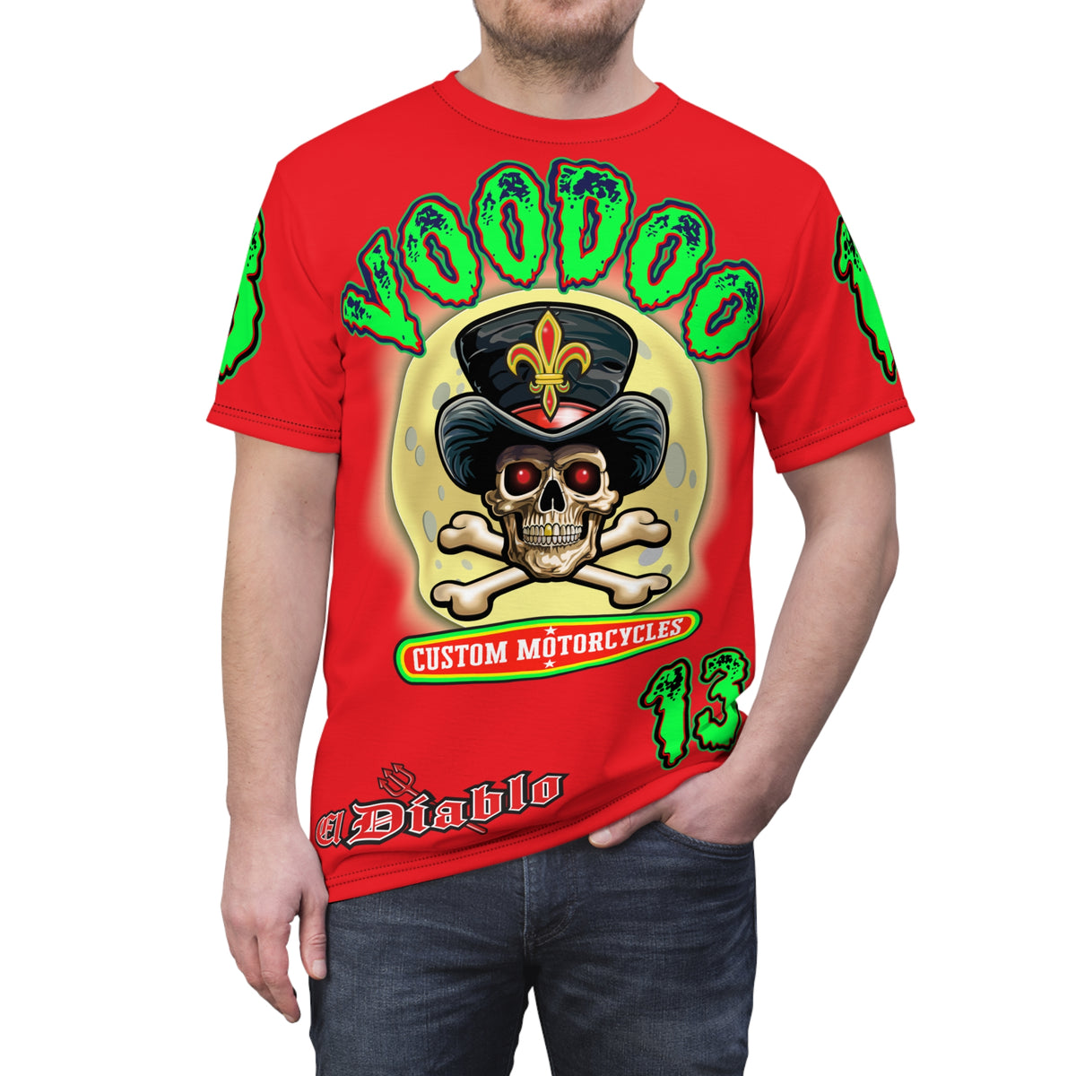 Voodoo Motorcycles HiViz Red Rider Super Tee, Unique Graphic Tee, Custom HiViz Apparel