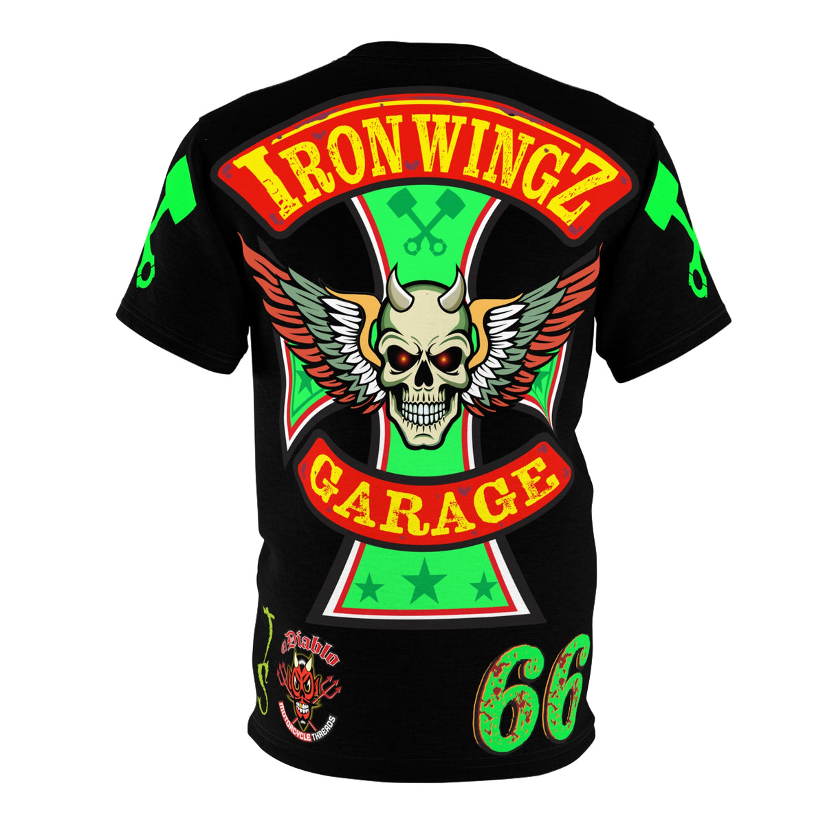 Iron Wingz Custom Motorcycles Super Tee - Badazz Harley Riding HiViz Tee