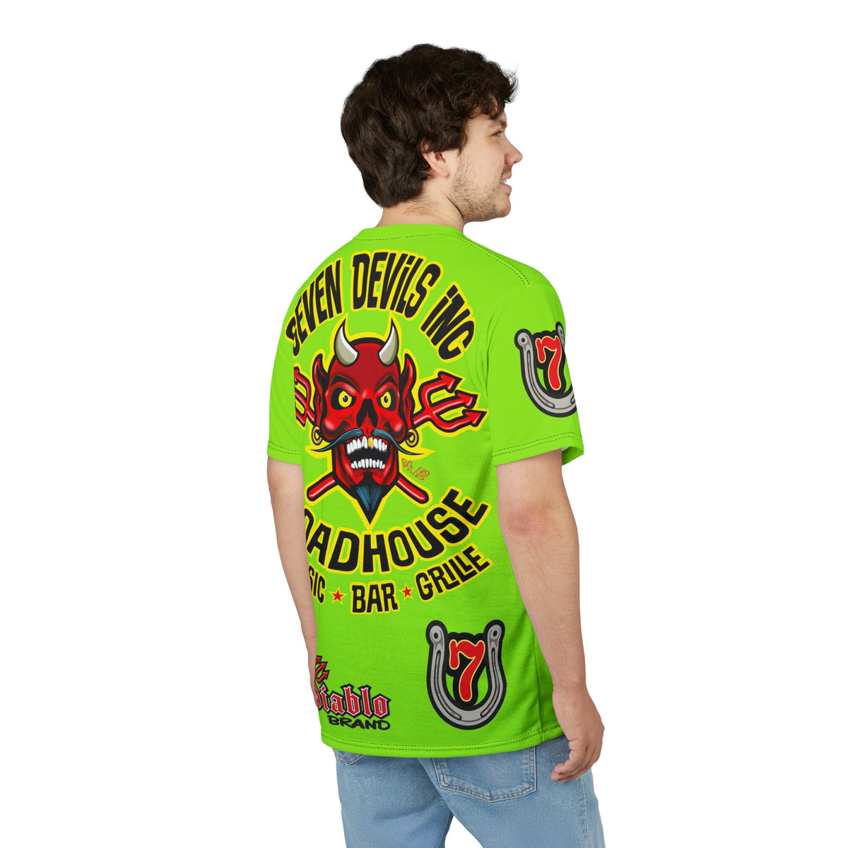 Very Special Seven Devils Road House (BLACK STAR HIVIZ LIMITED EDITION) Custom Super Riding Tee - Retro Devil Style Graphic Style