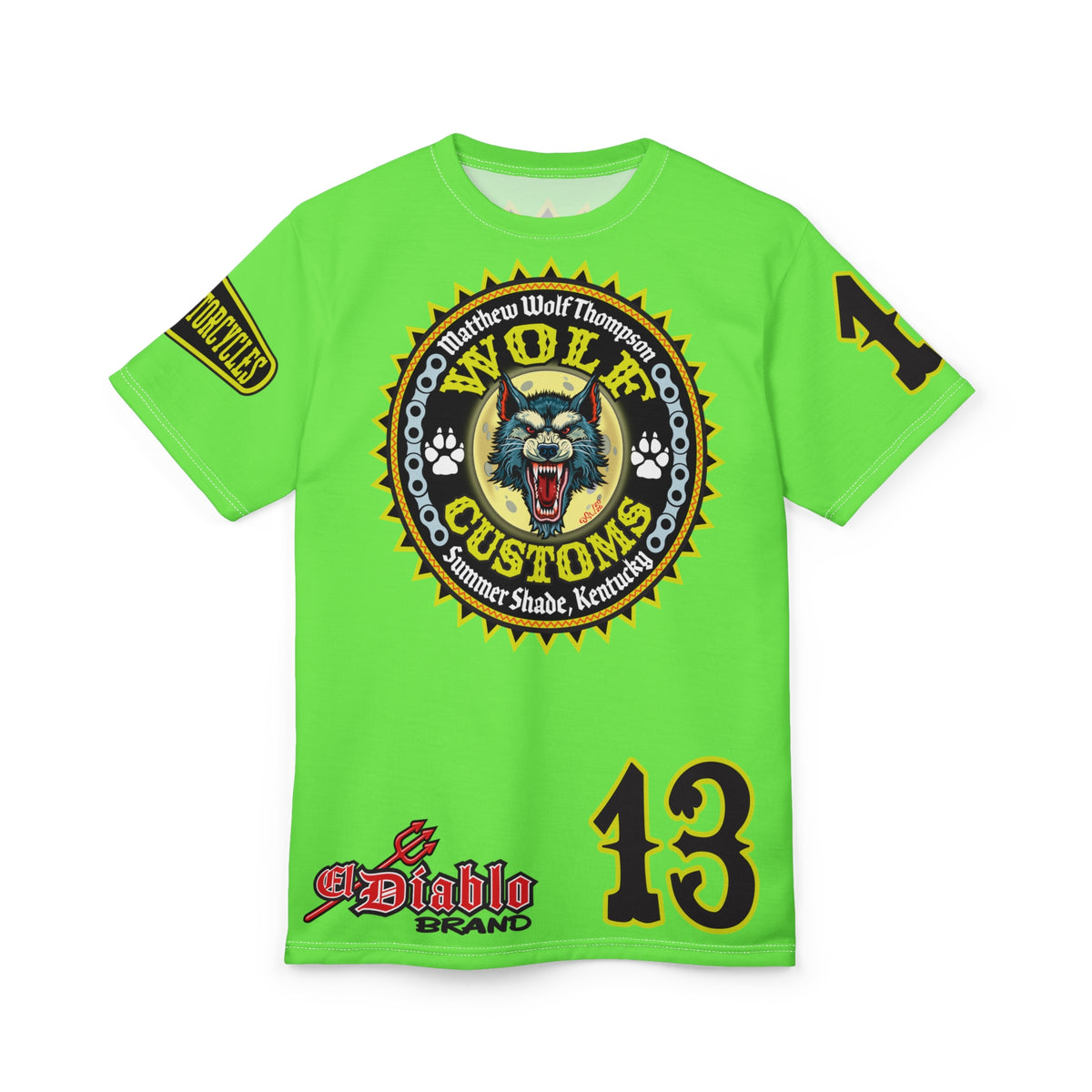 Very Special MWT Wolf Customs HiViZ Graphic Super Tee — Retro Motorcycle Club Shirt, The Best Biker Riding Tee EVER !!!