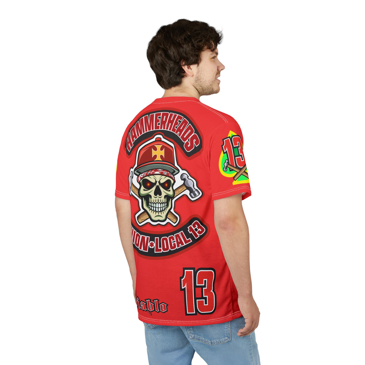 Very Special Hammerheads Union Local 13 - GIANT GRAPHICS !!!!!! - Custom HiViz Motorcycle Riding Tee Shirt _ Super Comfort and Fit