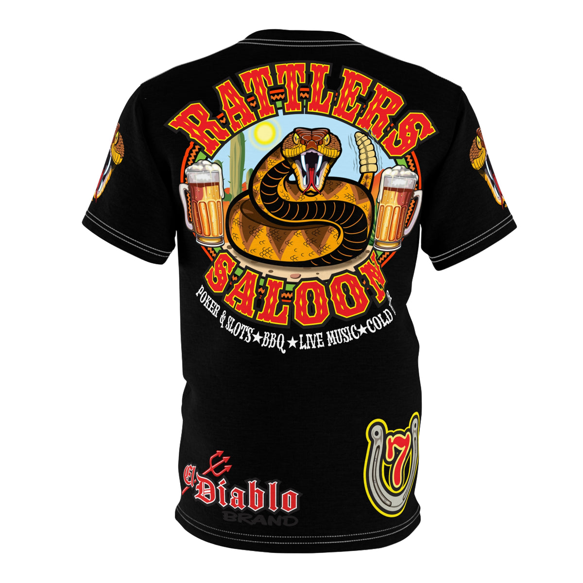 SRT Rattlers Saloon  BADAZZ BLACK SUPER RIDING TEE — Vintage Biker Lucky 7 Graphic Shirt