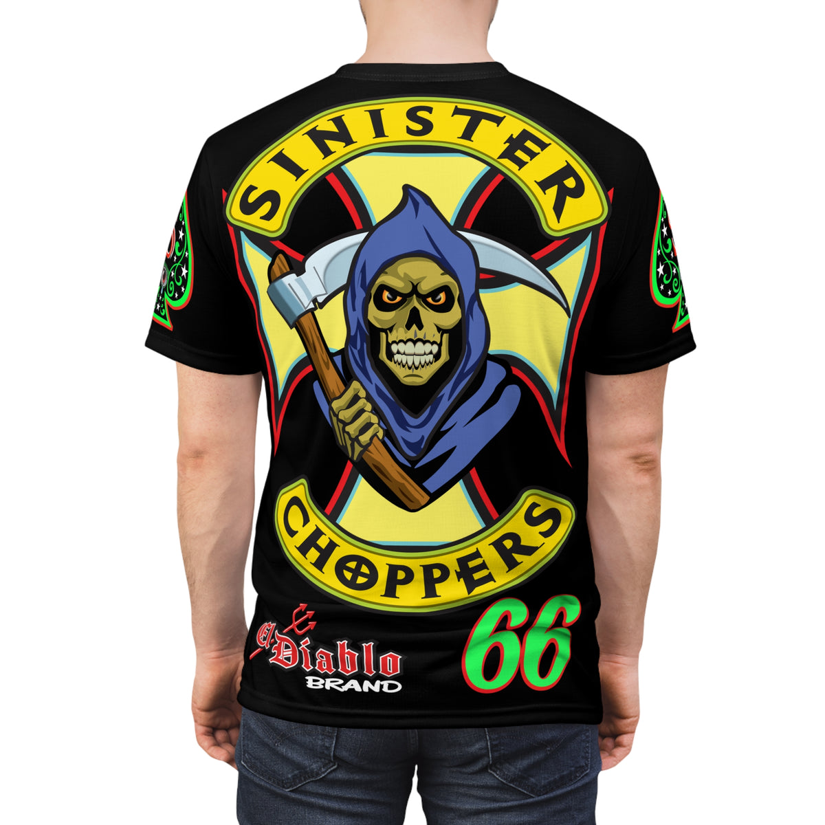 SRT Sinister Choppers Reaper Super Tee - Gothic Graphic T-Shirt for Motorcycle Riders