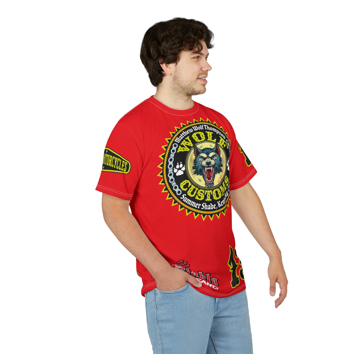 MWT Wolf Customs 13 Ragin' Red Graphic Super Tee — Retro Motorcycle Club Shirt, The Best Biker Riding Tee EVER !!!
