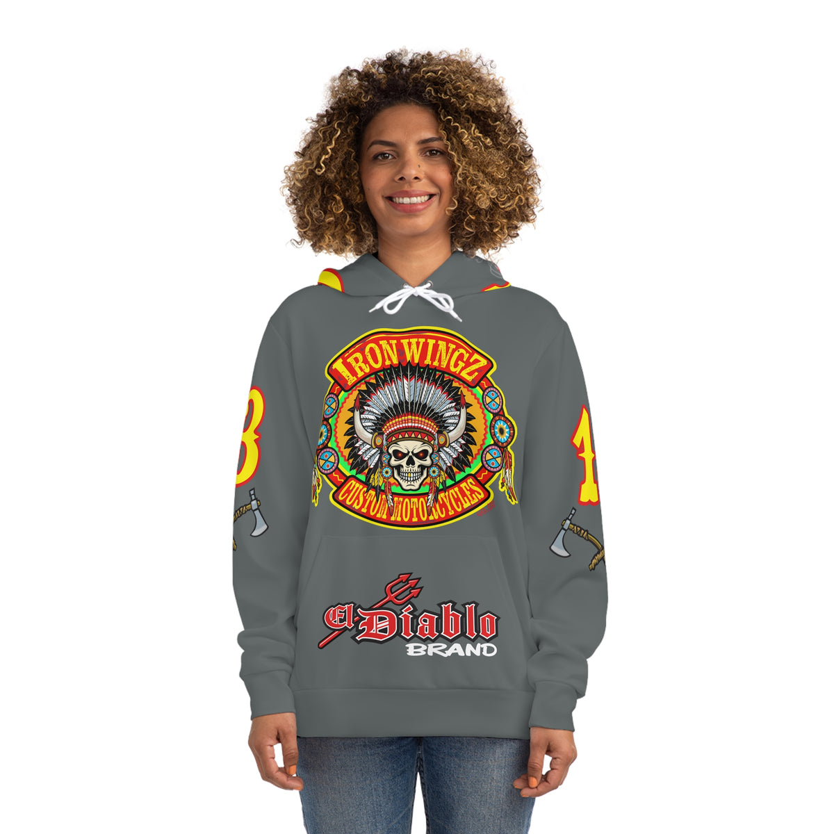 HoodZ Iron WingZ Custom Motorcycles Retro Logo Pullover Hoodie