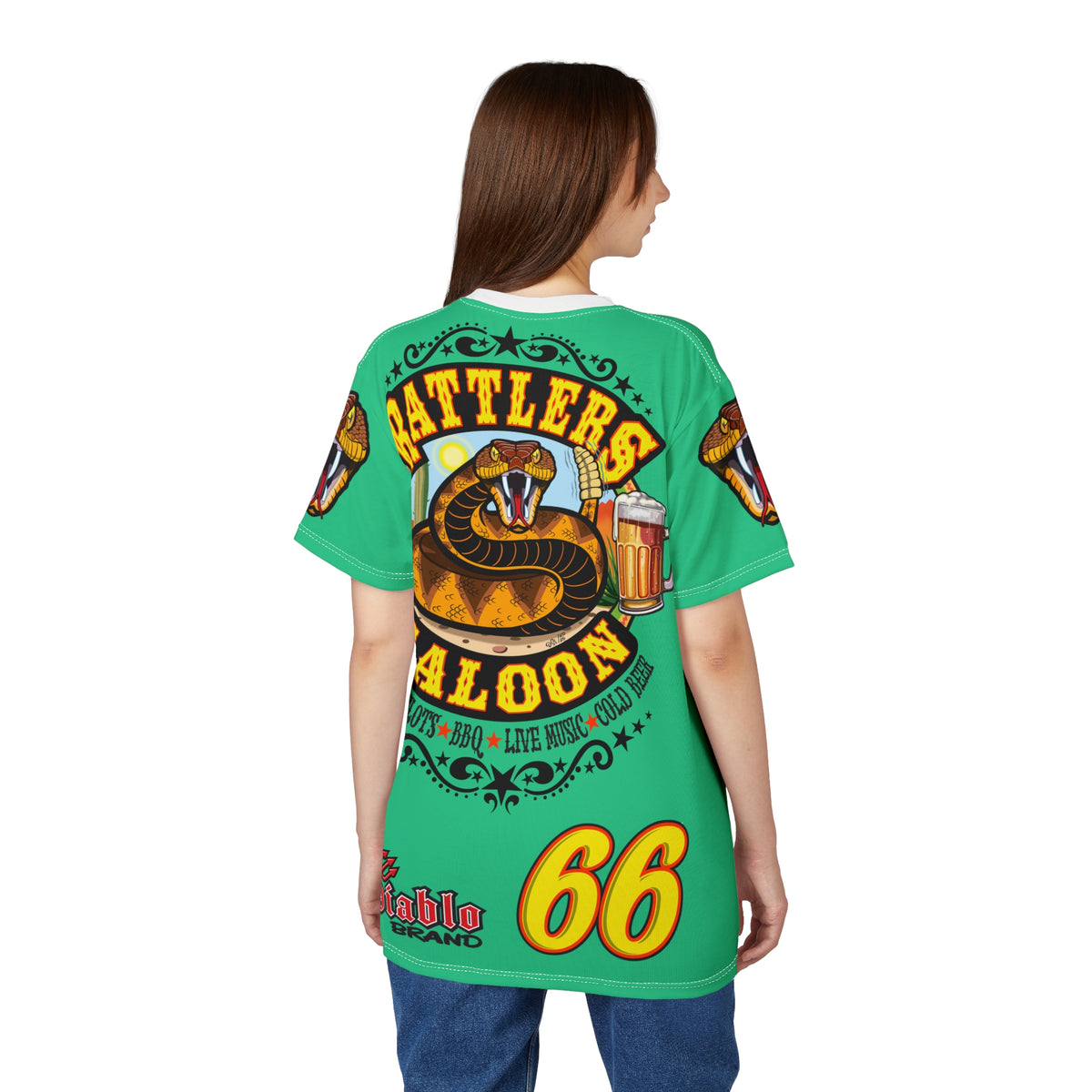 Rattlers Saloon Snake Logo Tee — Vintage Biker 66 Graphic Shirt