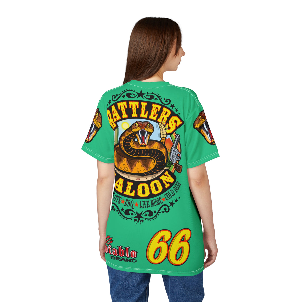 Rattlers Saloon Snake Logo Tee — Vintage Biker 66 Graphic Shirt