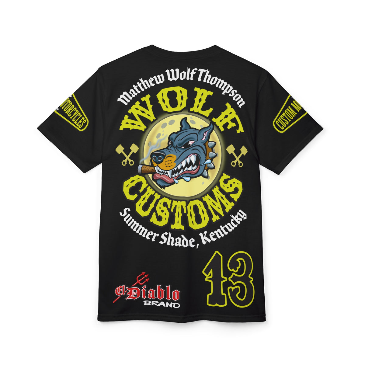 MWT Wolf Customs 13 Black & XL Graphics-Retro Style Super Riding Tee — Retro Motorcycle Club Shirt, The Best Biker Riding Tee EVER !!!
