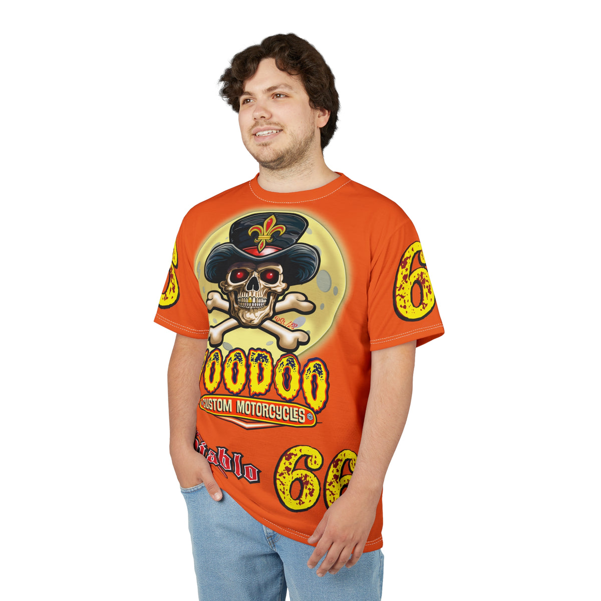 Voodoo Custom Motorcycles Unisex HiViz Tee, Edgy Graphic Shirt, Motorcycle Apparel, Skull T-Shirt, Perfect for Bikers