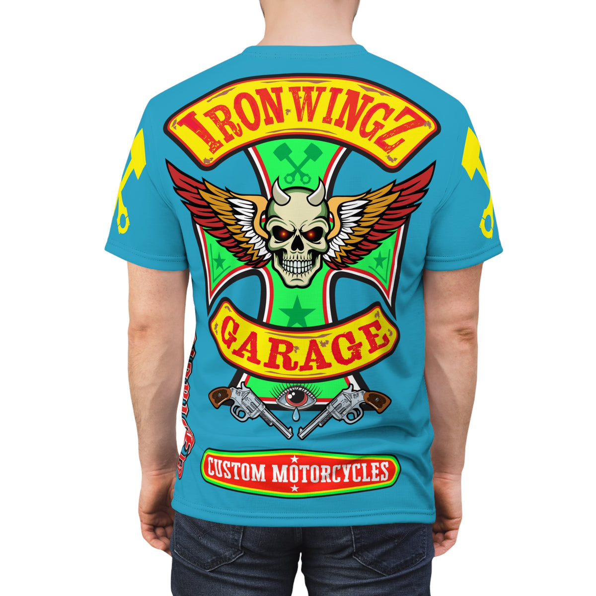 Iron Wingz Garage HiViz Super Tee, Unisex Graphic T-Shirt, Rockabilly Style Shirt, Alternative Fashion Top, Perfect Gift for Bikers