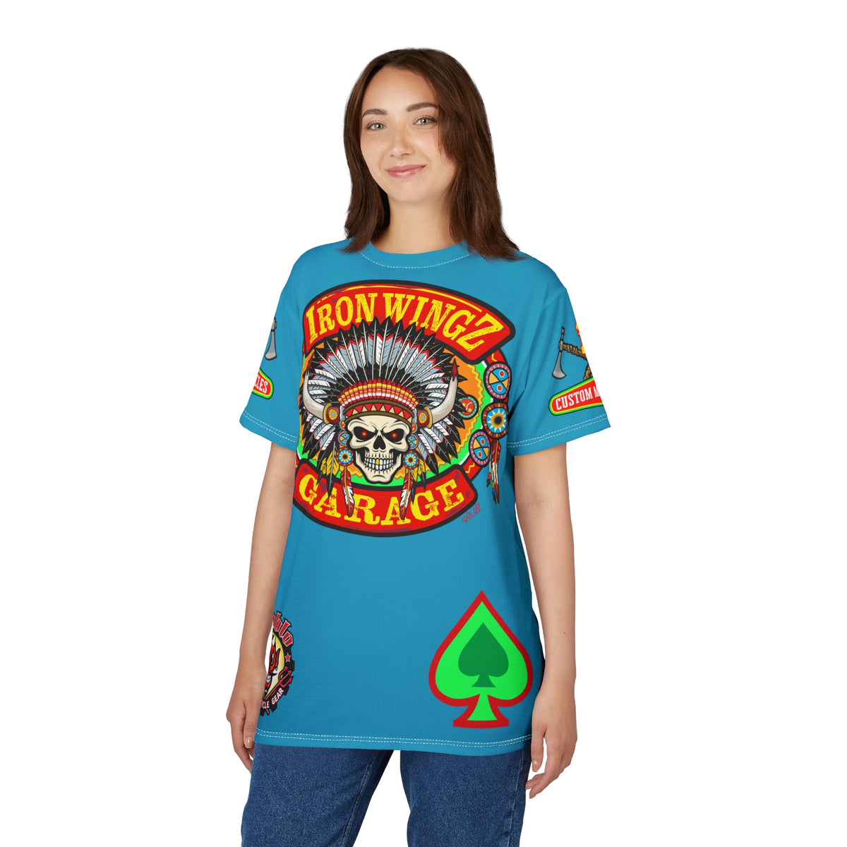 Iron WingZ Customs HiViz High Performance Electric Blue Motorcycle Riding Super Tee