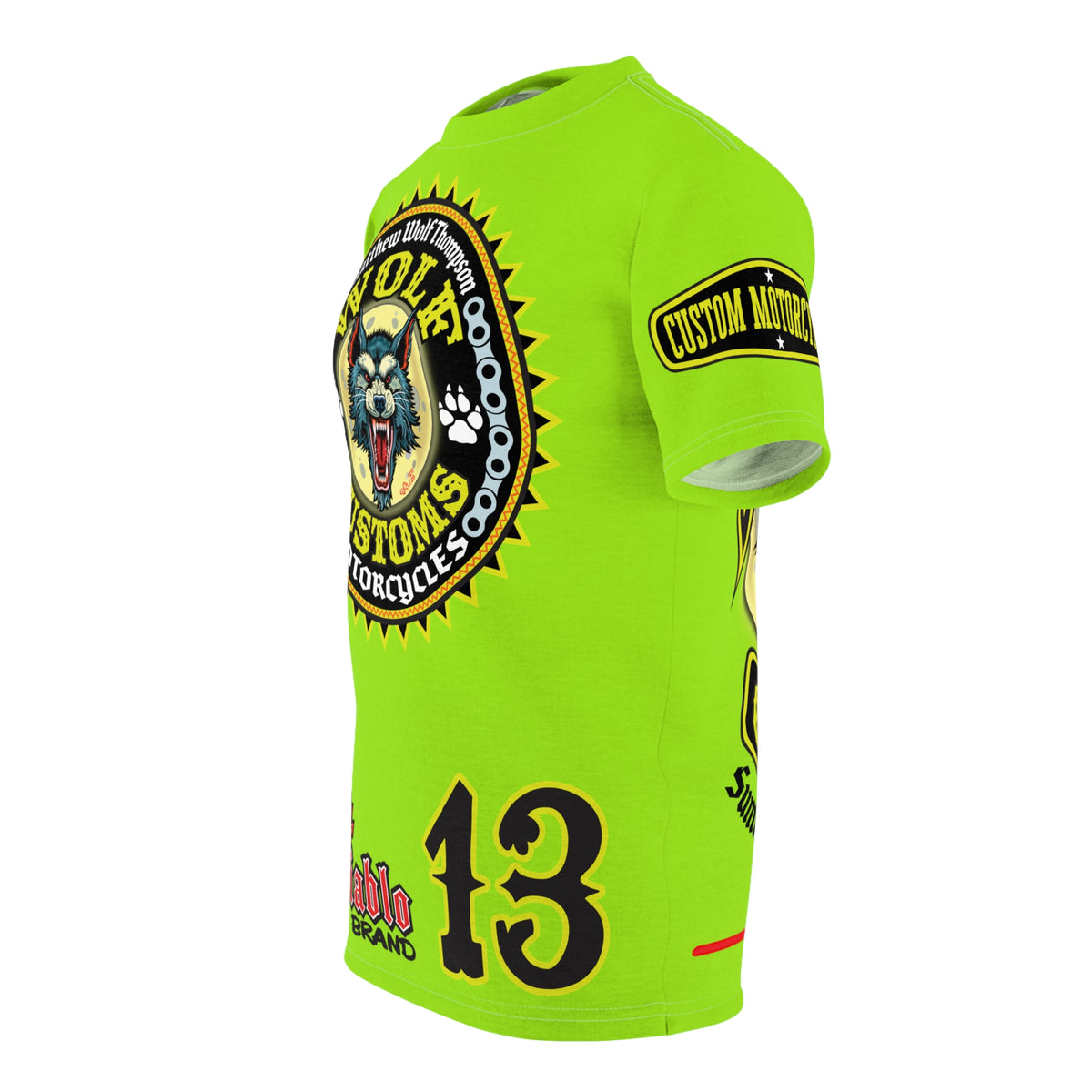 VERY SPECIAL MWT Wolf Customs HiViZ Lumina Green with XL Graphics Super Tee —  The Best Biker Riding Tee EVER !!!