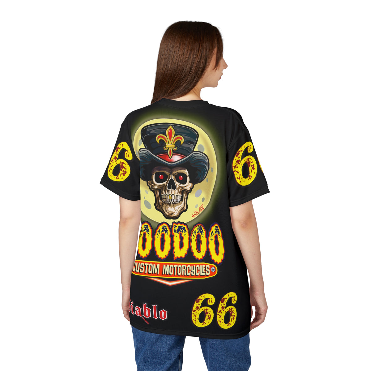 Voodoo Custom Motorcycles Black HiViz Tee, Edgy Graphic Shirt, Motorcycle Apparel, Skull T-Shirt, Perfect for Bikers