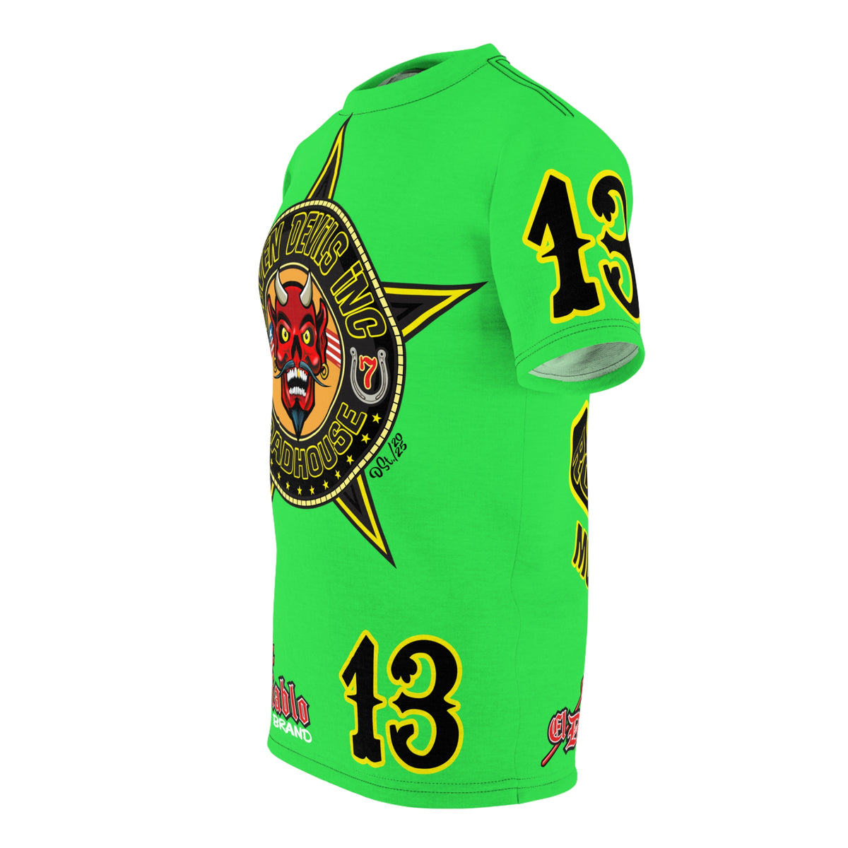 Very Special Seven Devils Inc. Roadhouse HiViZ Super Tee — Extreme Edgy Graphics - Bad Attitude Custom Biker Riding Gear