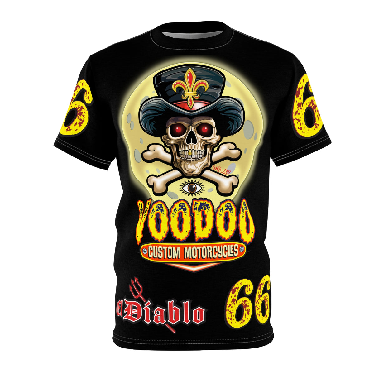 Voodoo Custom Motorcycles Black HiViz Tee, Edgy Graphic Shirt, Motorcycle Apparel, Skull T-Shirt, Perfect for Bikers