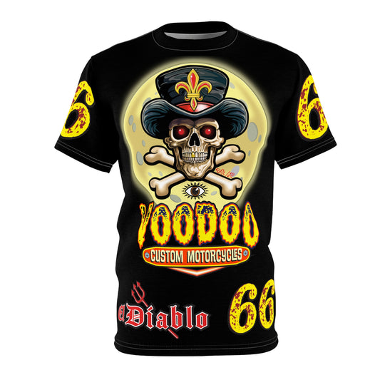 Voodoo Custom Motorcycles Black HiViz Tee, Edgy Graphic Shirt, Motorcycle Apparel, Skull T-Shirt, Perfect for Bikers