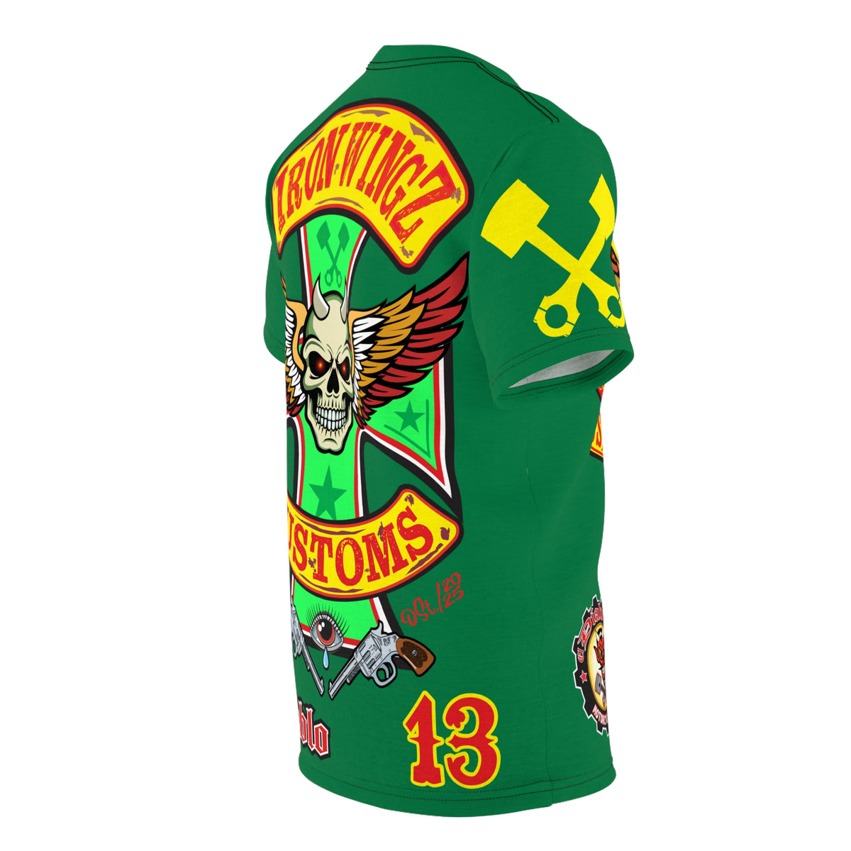 Iron WingZ Customs HIviz Graphic Super Tee, Edgy Streetwear, Customized Apparel, Gift for Bikers