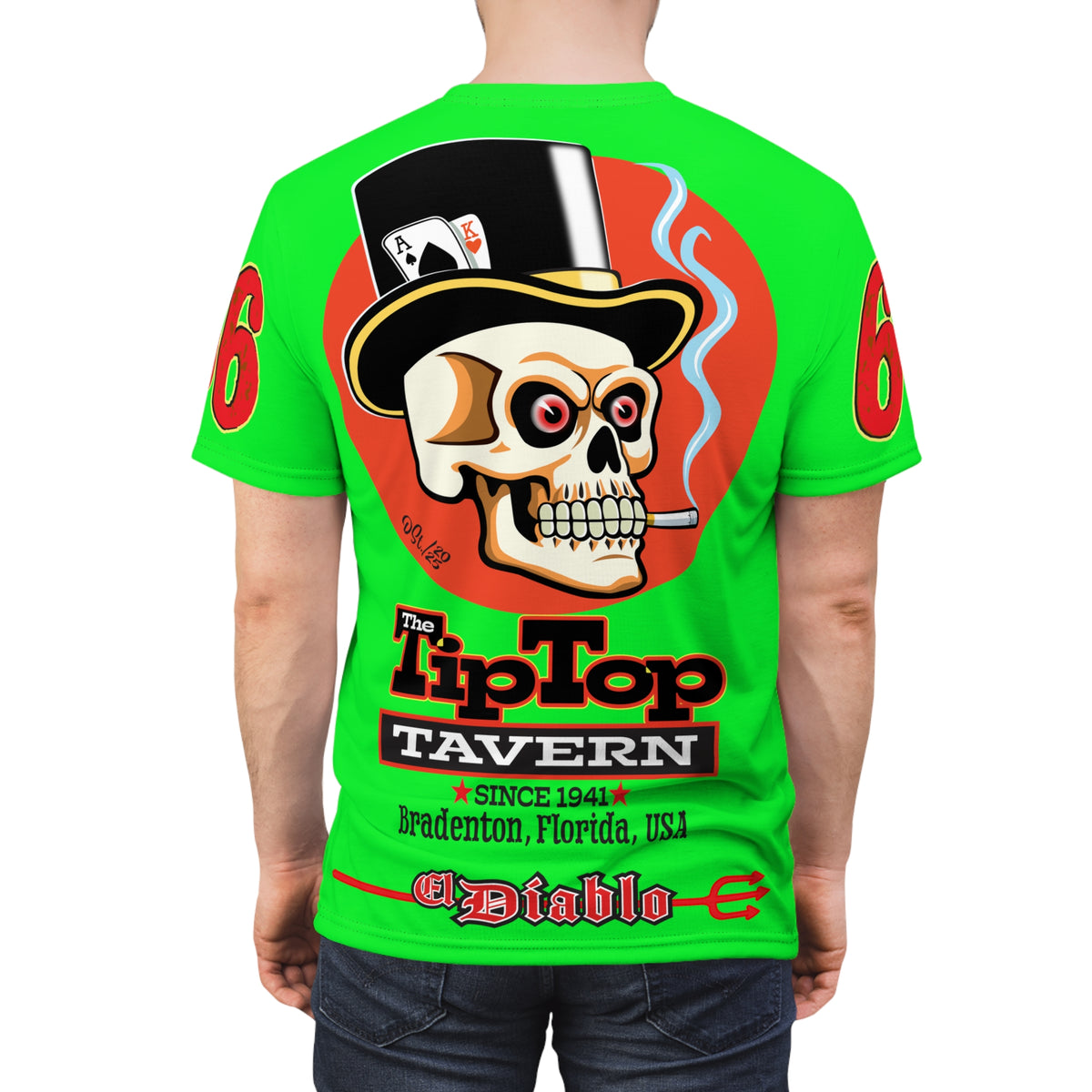 VERY SPECIAL Tip Top Tavern Dive Bar -HiViZ Lumina Green Super Riding Tee (*Limited Edition) - Florida's Best Dive Bar, Bikes Beers Babes & Bros. - Honouring Biker Bars