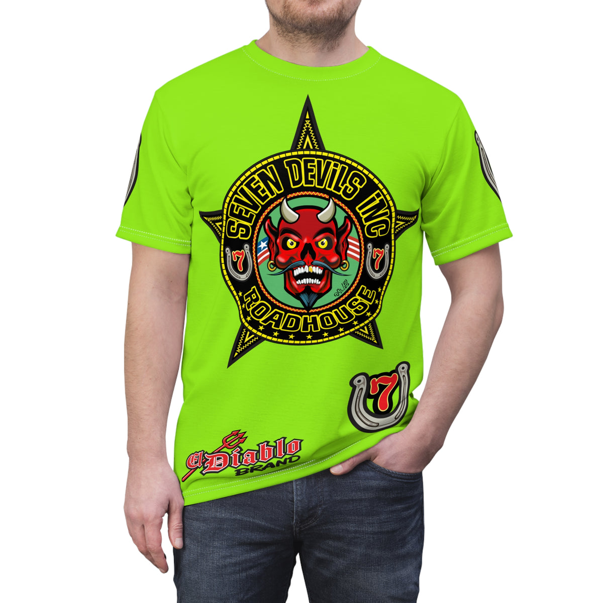 Very Special Seven Devils Road House (BLACK STAR HIVIZ LIMITED EDITION) Custom Super Riding Tee - Retro Devil Style Graphic Style