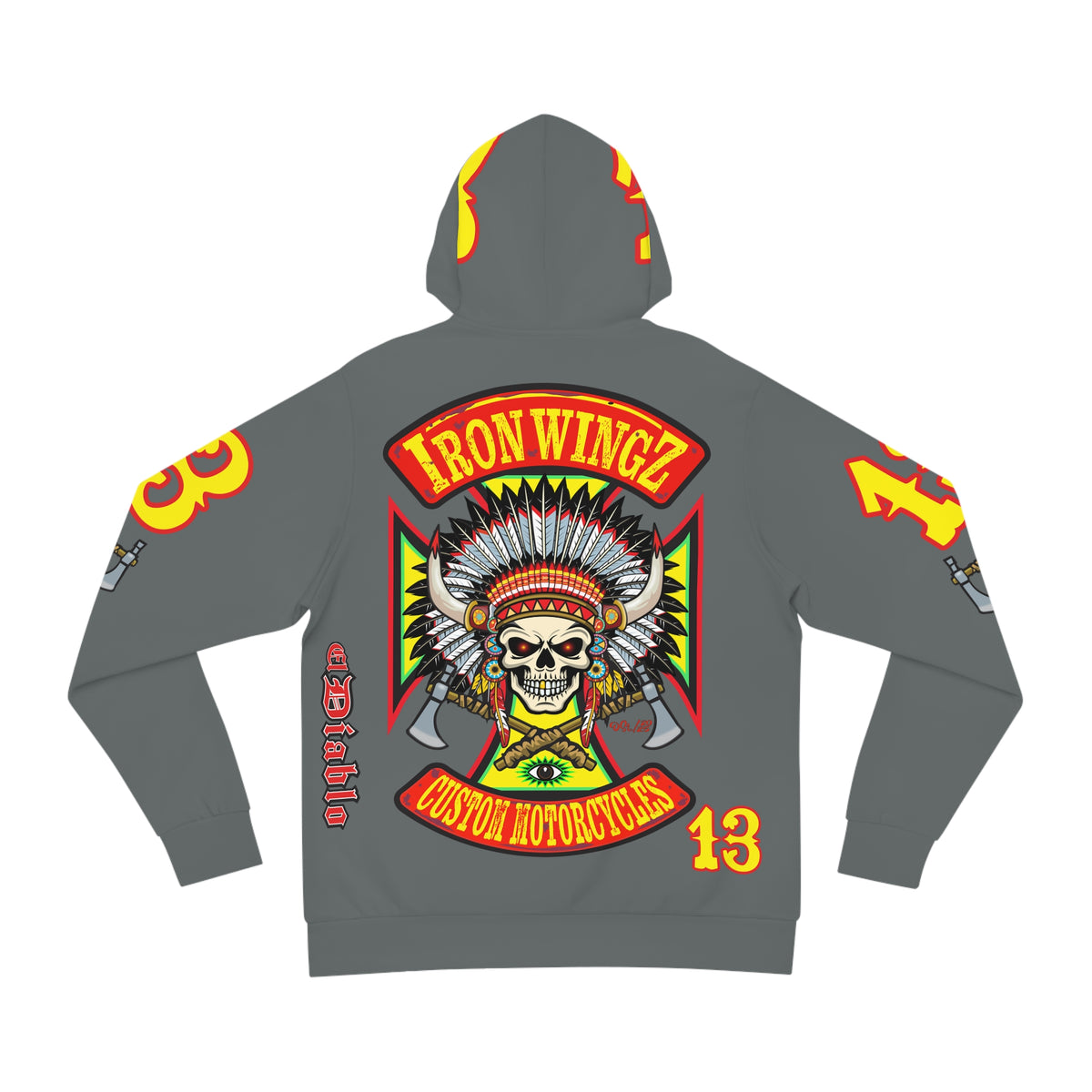 HoodZ Iron WingZ Custom Motorcycles Retro Logo Pullover Hoodie