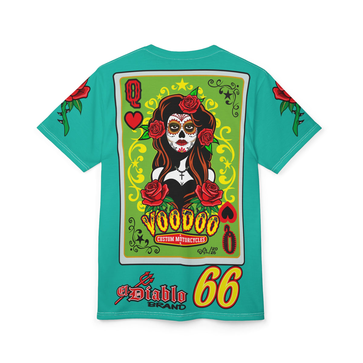 Copy of Voodoo Custom Motorcycles Tee — Queen of Hearts  Graphic Riding Super Tee