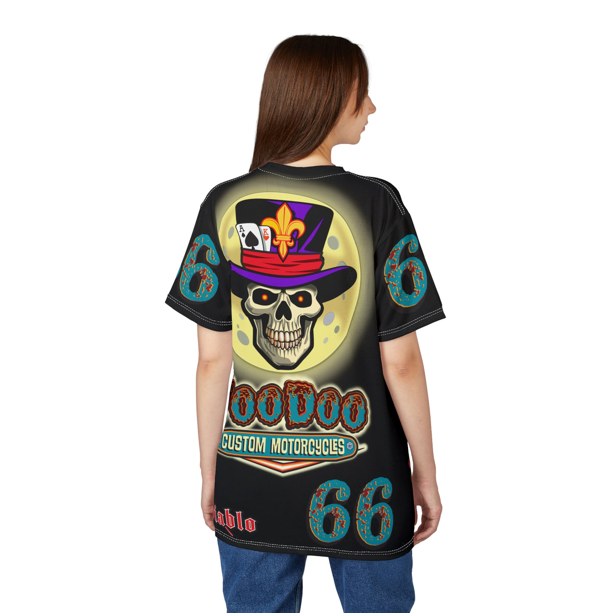 Voodoo Custom Motorcycles Ragin' Cajun Super Tee - Edgy Skull Design for Motorcycle Enthusiasts