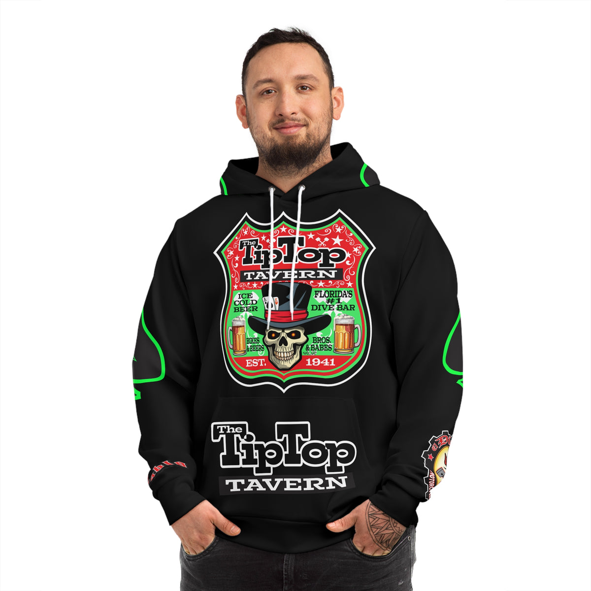 HoodZ Tip Top Tavern America's Best Dive Bar Super Hoodie - Ace of Spades Special Edition - High Visibility Lumina Green Accents