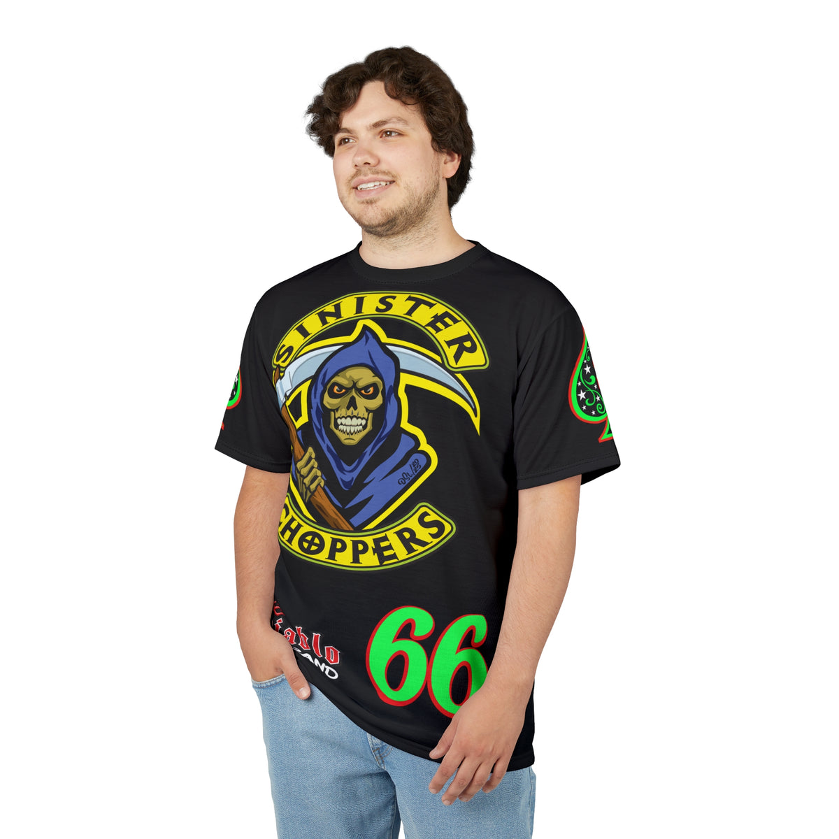 SRT Sinister Choppers Reaper Super Tee - Gothic Graphic T-Shirt for Motorcycle Riders