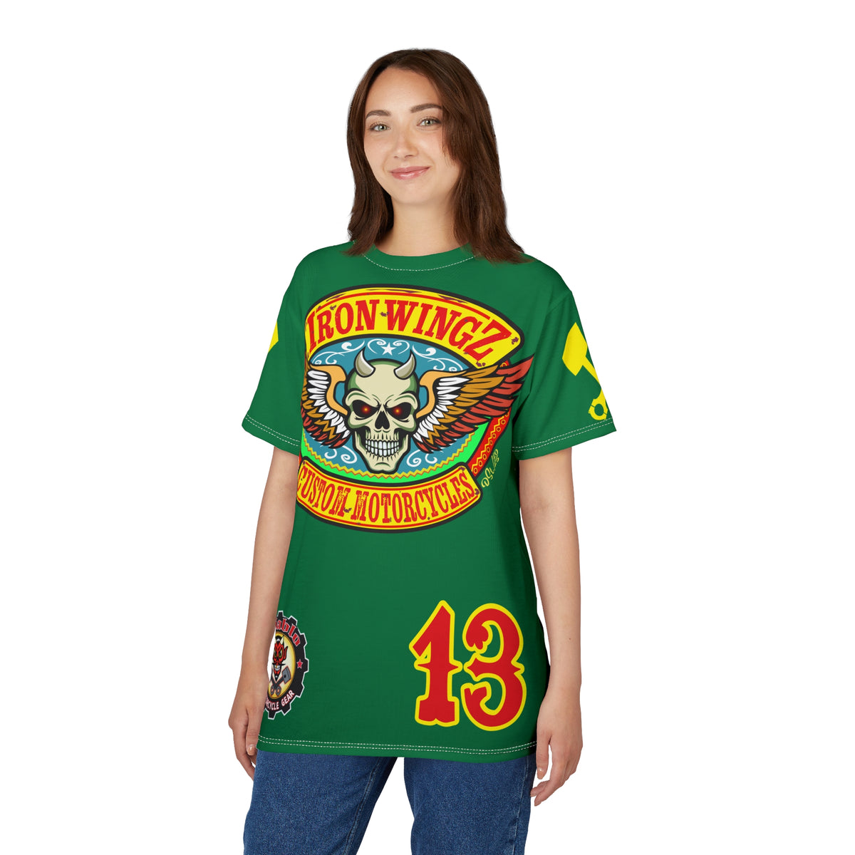 Iron WingZ Customs HIviz Graphic Super Tee, Edgy Streetwear, Customized Apparel, Gift for Bikers