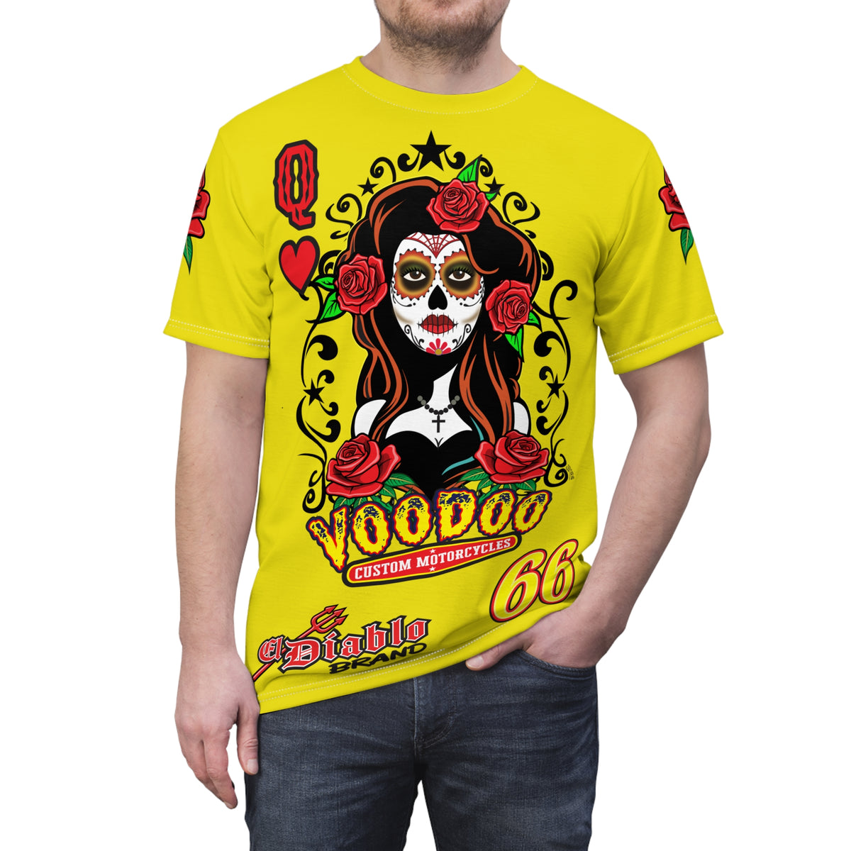 VERY Special HIVIZ Voodoo Custom Motorcycles Tee — Queen of Hearts Graphics - Super Riding Tee