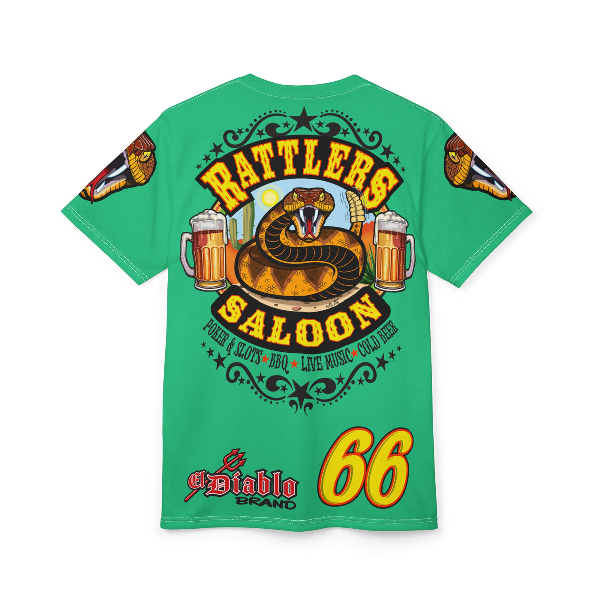 Rattlers Saloon Diamondback Logo Tee — Vintage Biker Route 66 Graphic Shirt