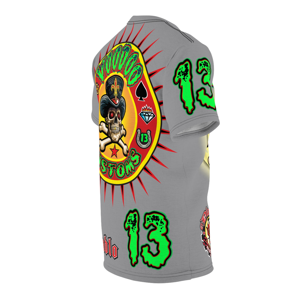 Voodoo Lucky 13 Motorcycles HiViz Grey Ghost Super Tee, Unique Graphic Tee, Custom Riding Apparel