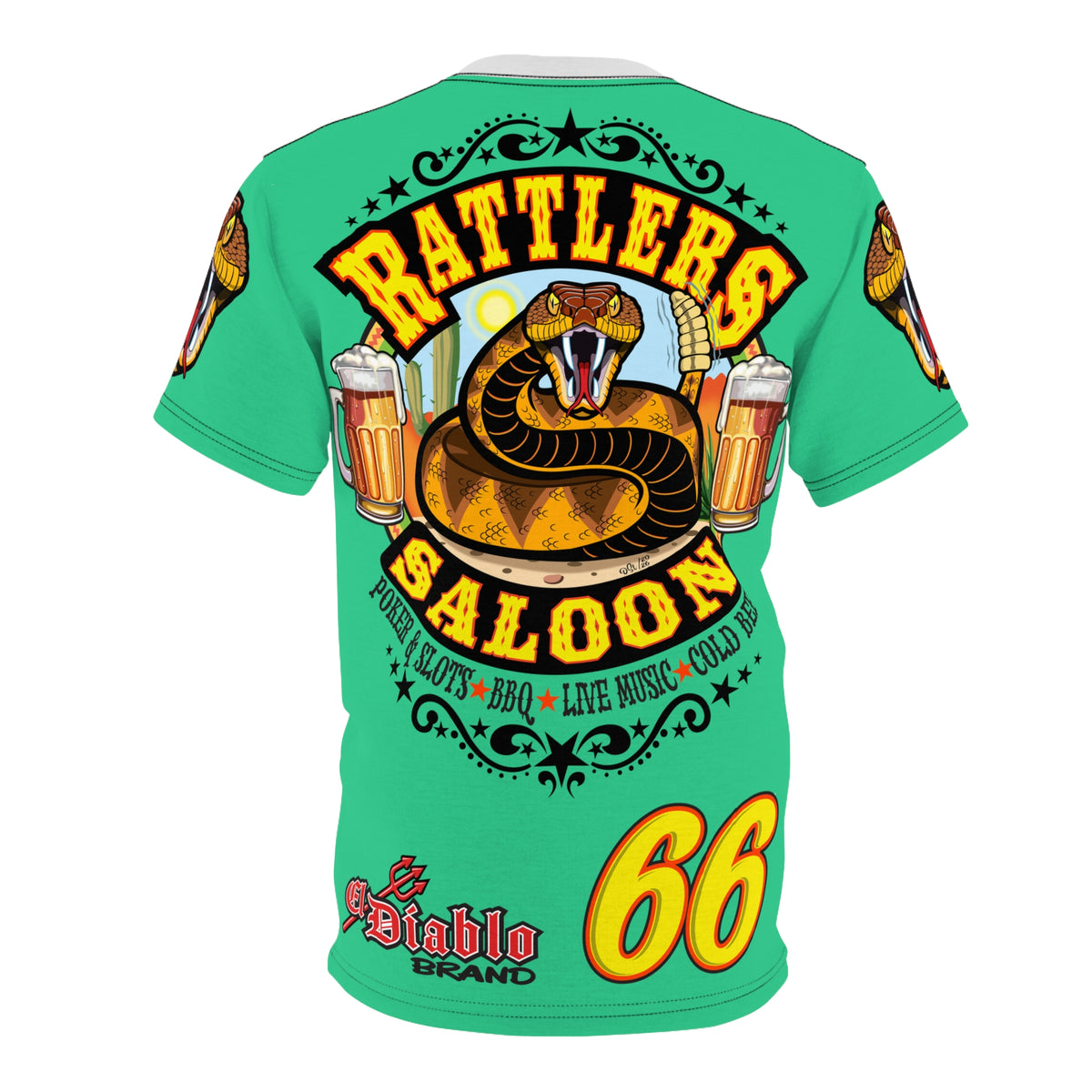 Rattlers Saloon Snake Logo Tee — Vintage Biker 66 Graphic Shirt