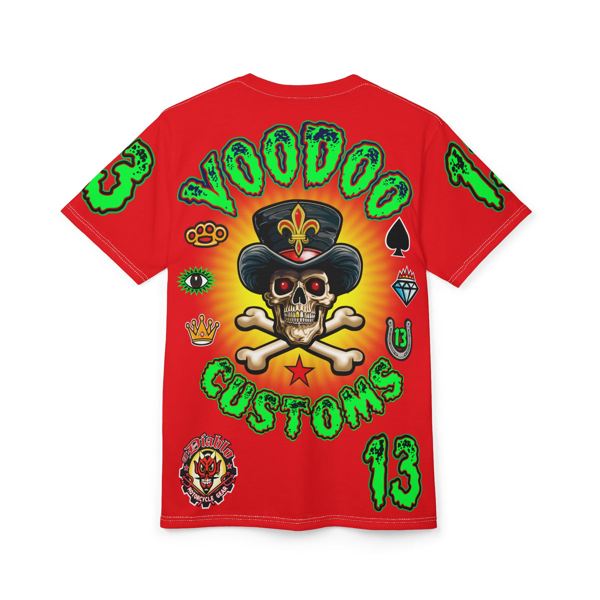 Voodoo Motorcycles HiViz Red Rider Super Tee, Unique Graphic Tee, Custom HiViz Apparel