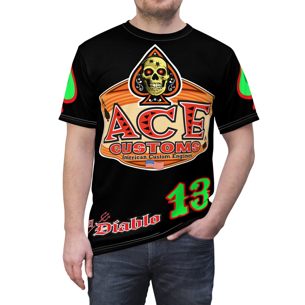 American Custom Engines ACE - Special Lumina Green  Ace of Spades Death Card High visibility Graphics
