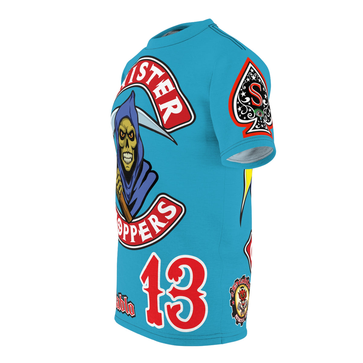 Sinister Choppers HiViz Custom Motorcycles- Electric Blue Reaper Super Tee - High Performance Riding Wear
