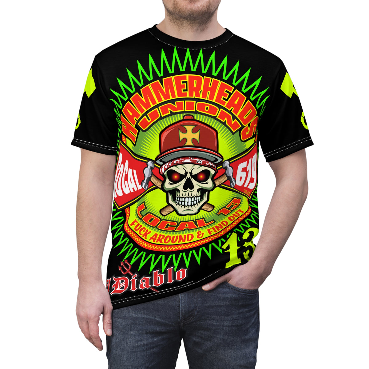 Hammerheads Union Local 13 - GIANT GRAPHICS !!!!!! SoCal 619 Special Edition - Custom HiViz Motorcycle Riding Tee Shirt _ Super Comfort and Fit