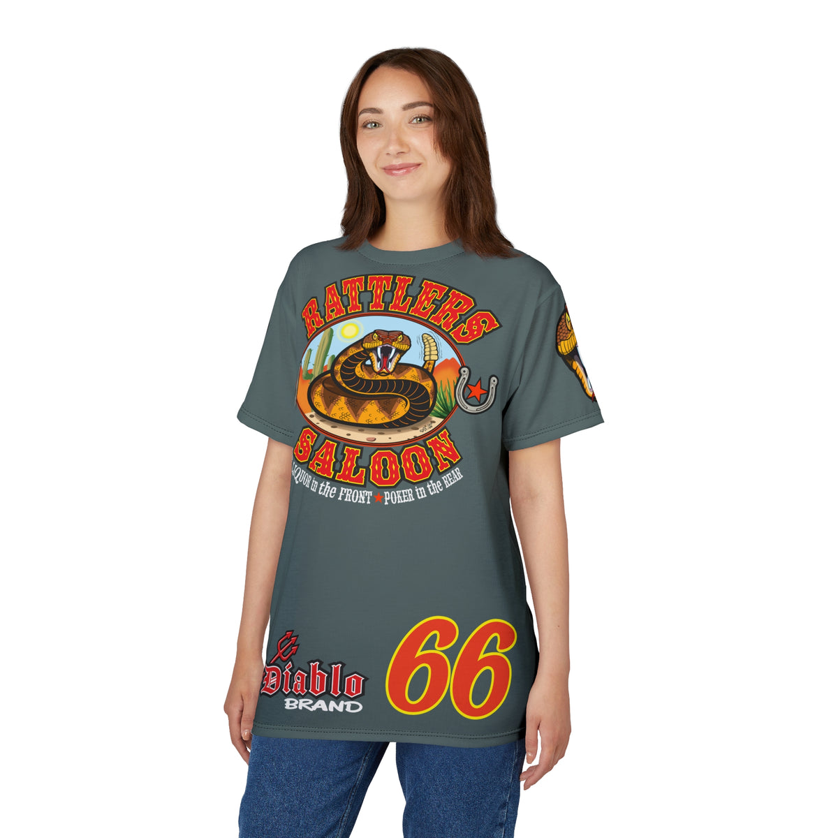 Rattlers Saloon  GREASY GREY SUPER TEE — Vintage Biker 66 Graphic Shirt