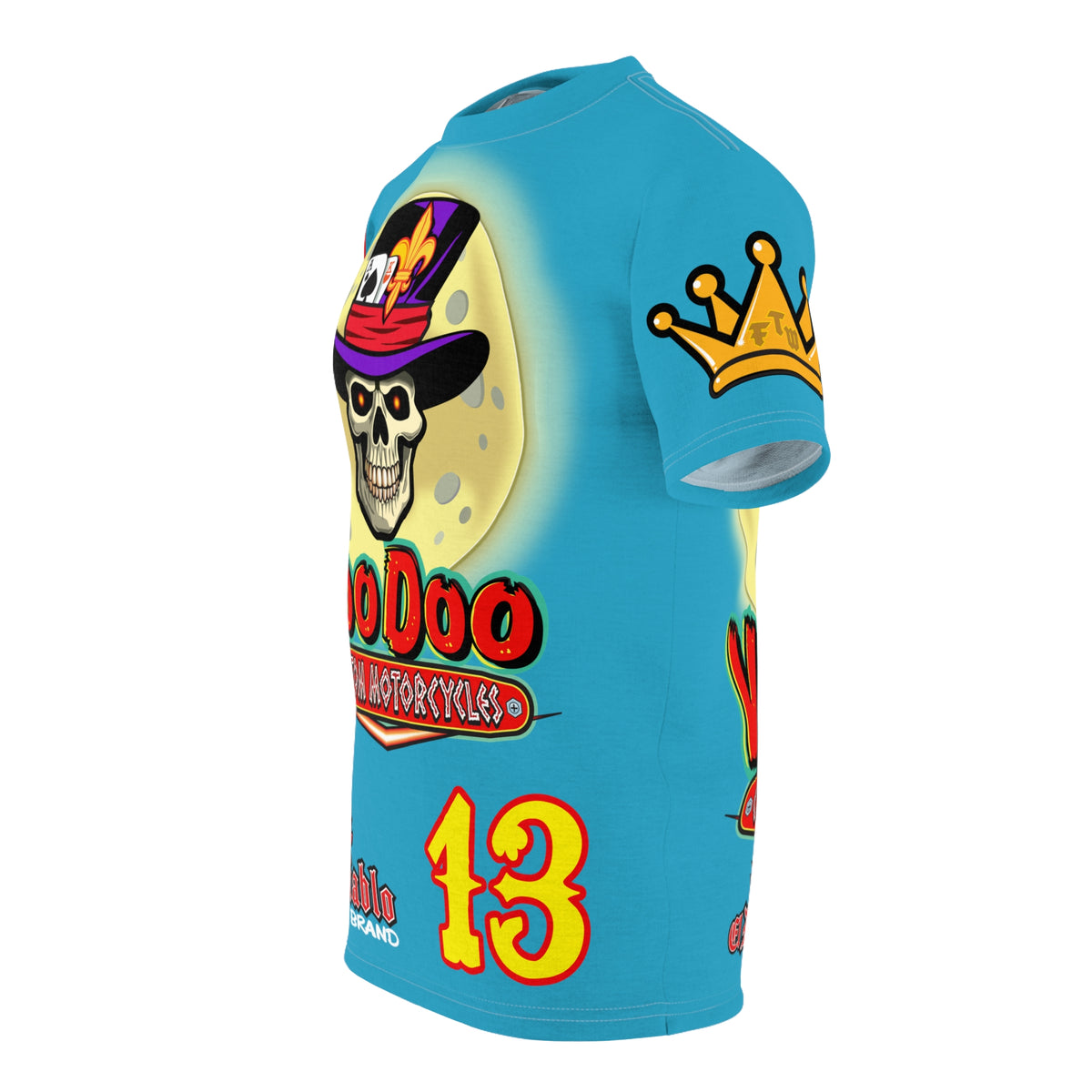 VooDoo Custom Motorcycles Electric Blue HiViz Graphics Biker Tee