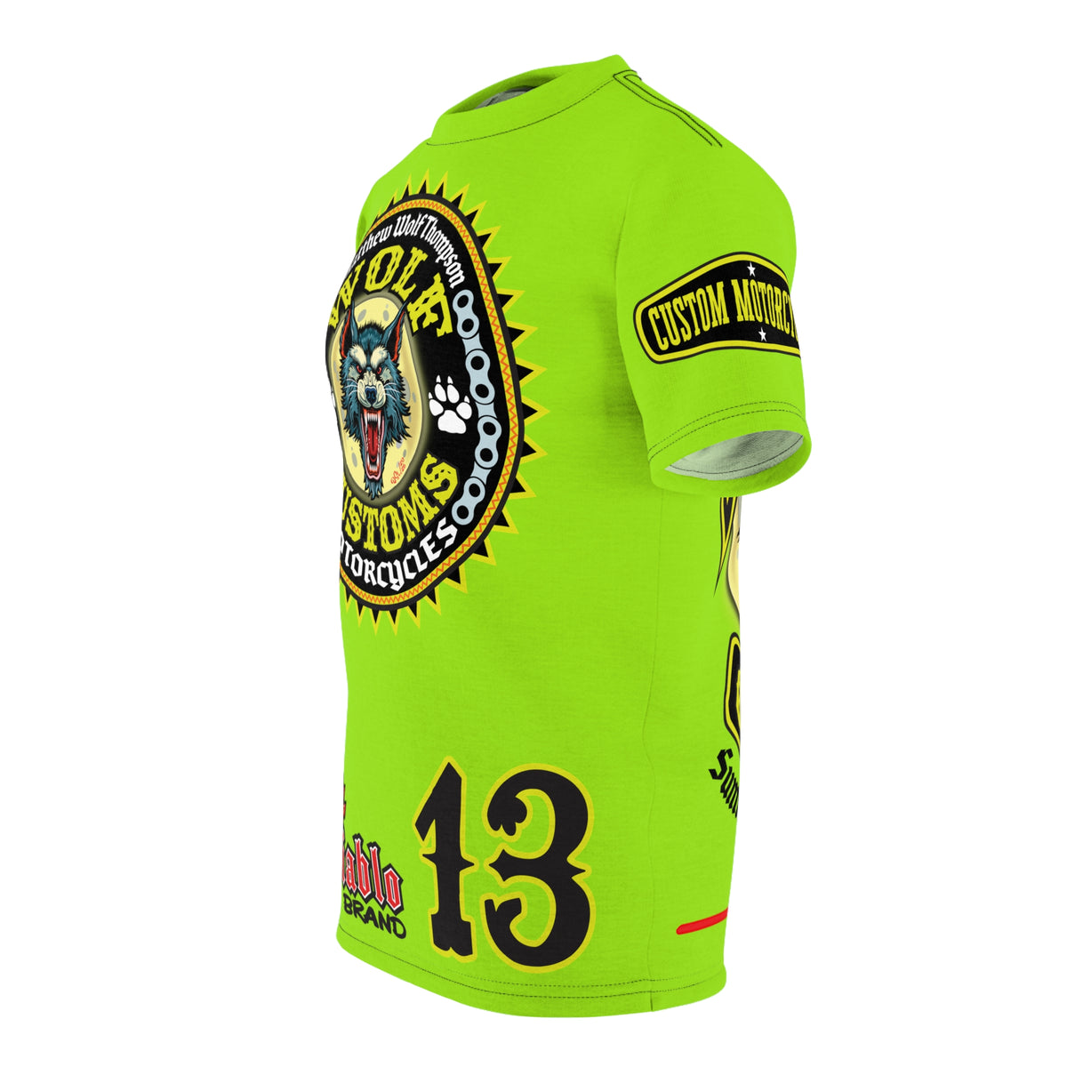 VERY SPECIAL MWT Wolf Customs HiViZ Lumina Green with XL Graphics Super Tee —  The Best Biker Riding Tee EVER !!!