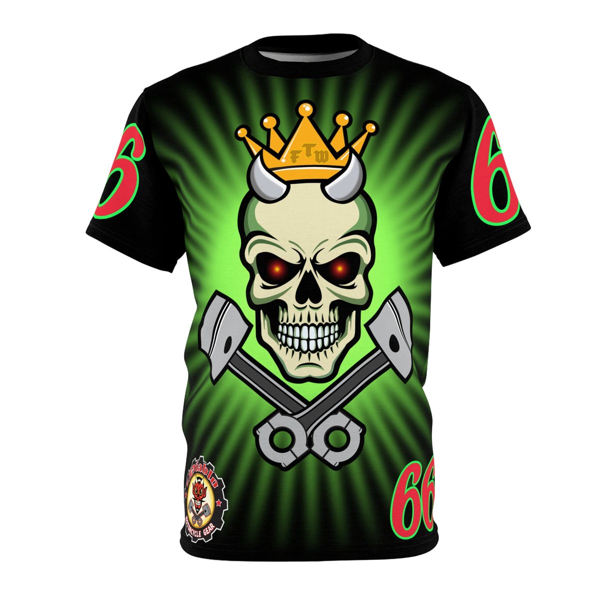 Speed Demon Night Rider with Lumina Green HiViZ Star Burst F& Back - Super Tee - Edgy Racing Skull Design