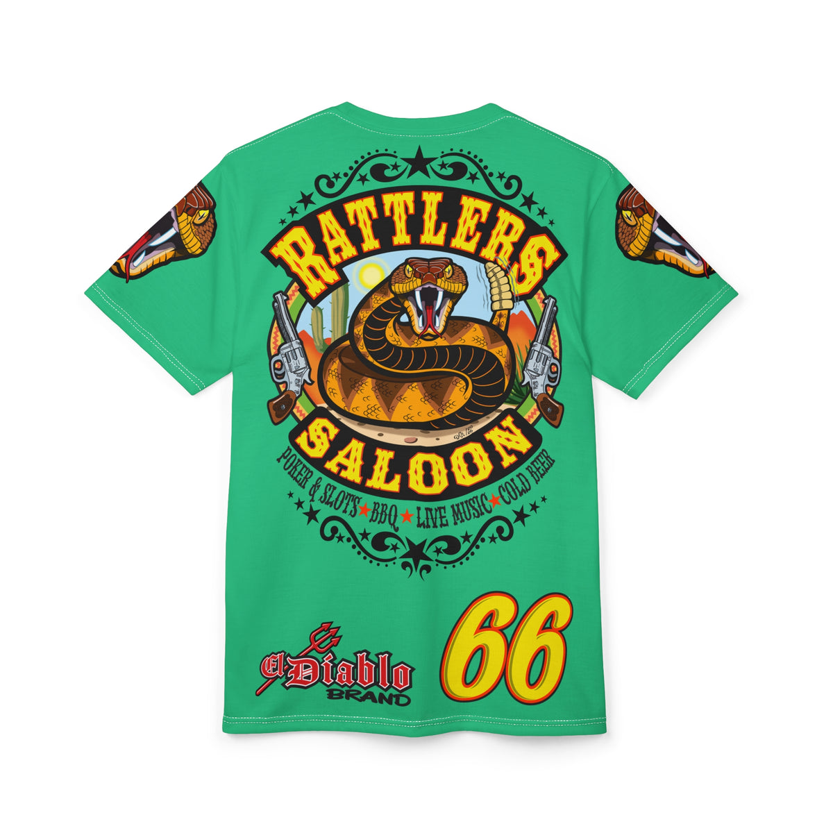 Rattlers Saloon Snake Logo Tee — Vintage Biker 66 Graphic Shirt