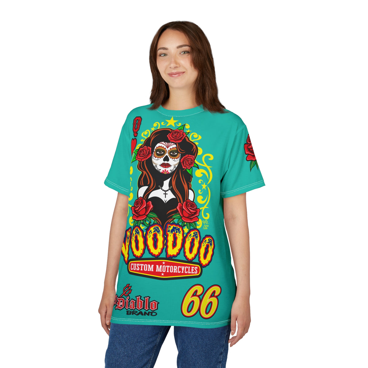 Copy of Voodoo Custom Motorcycles Tee — Queen of Hearts  Graphic Riding Super Tee