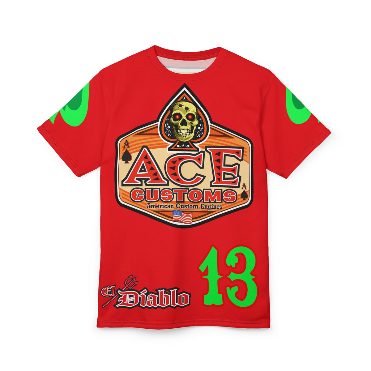 American Custom Engines ACE - Special Lumina Green  Ace of Spades Death Card High visibility Graphics