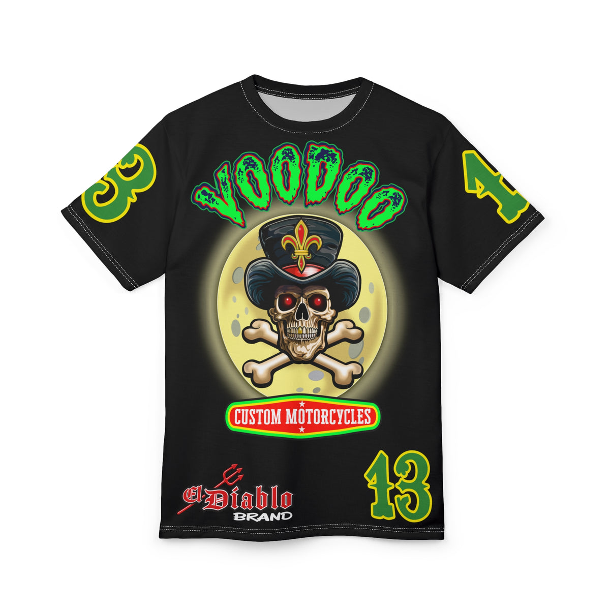 Voodoo Skull Motorcycle HiViz Super Tee, Unique High Colour Graphics Tee, Custom HiViZ Apparel