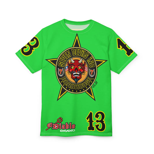 Very Special Seven Devils Inc. Roadhouse HiViZ Super Tee — Extreme Edgy Graphics - Bad Attitude Custom Biker Riding Gear