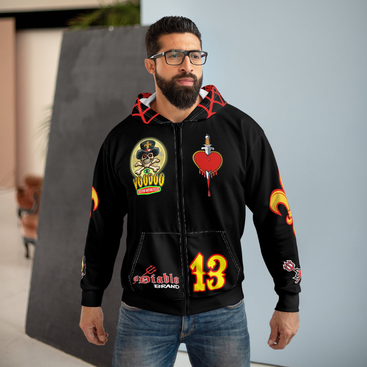 HoodZ VooDoo Customs Bad Moon Risin' Unisex Zip Hoodie - Rockin' Motorcycle Riders Gear - Super Comfortable Fit